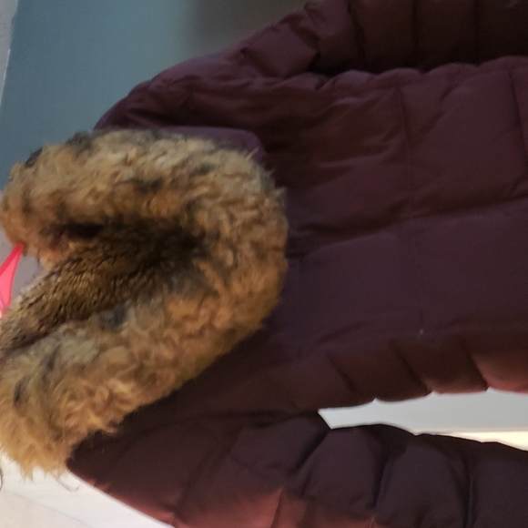 Cole haan long feather down coat with fur collar maroon/purple - Picture 3 of 7